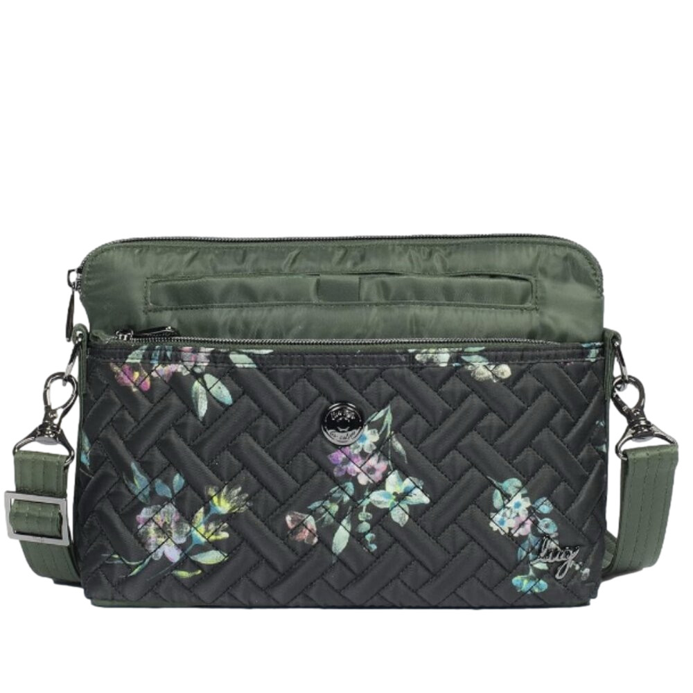 Lug Olive Green/Bouquet Black Color Blocked Quilted Convertible Crossbody RFID